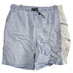 Sand N Sun Mens Swim Trunks Blue Cream Colorblock Mesh Lined Board Shorts Size M